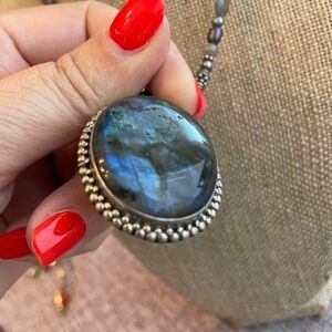 Labradorite stone 925 Silver and semiprecious stones Pendant Necklace